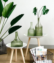 Load image into Gallery viewer, Light Green Retro Stripe Vase Demijohn Transparent Geometry Steps Flower Cutting Planter Living Room Desk Home Decoration Creative Gift - BestVase