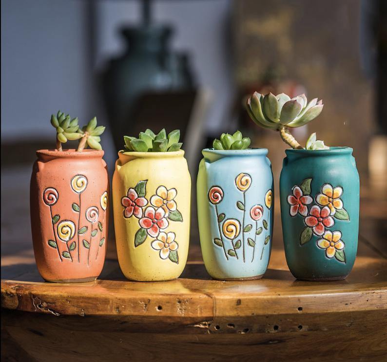hand painted ceramic flower pots Hand-painted Flower Pattern Planter – BestVase