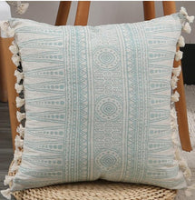 Load image into Gallery viewer, Vintage Blue Texture Pillow Cover with Tassles