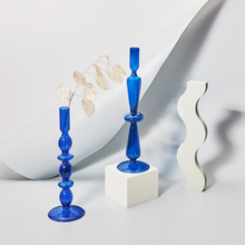 Load image into Gallery viewer, Cobalt Blown Glass Candle Holders