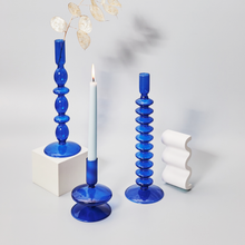 Load image into Gallery viewer, Cobalt Blown Glass Candle Holders