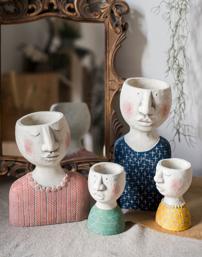 Head Planter Mother Father Family Vase Human Face Crude Pottery Flowerpot Planter Decoration - BestVase