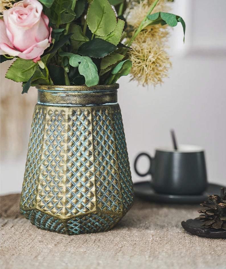 Antique Vintage Glass Bronze Antique Style Bronze Texture Vase - BestVase