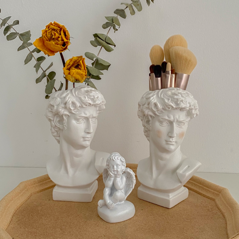 David Head Vase Succulent Pots Colorful Mask Cosmetic Brush Holder MakeUp Tools Greek Bust Mythology Figure Statue Home Table Decoration Inactive - BestVase