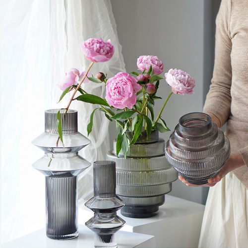 Glass Stripe Vase Transparent Geometry Steps Flower Cutting Planter Living Room Desk Home Decoration Creative Gift - BestVase