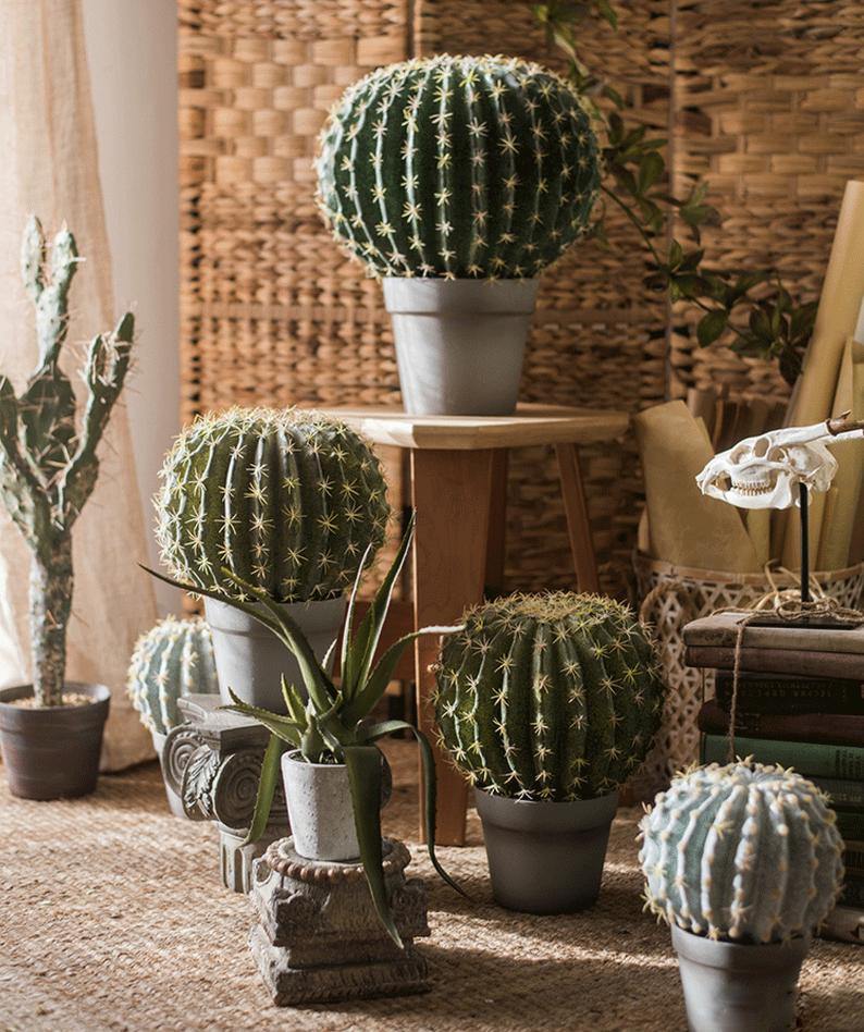 Artificial Cactus Decor Tropical Plants Succulent Thorn Ball Desert Home  Office