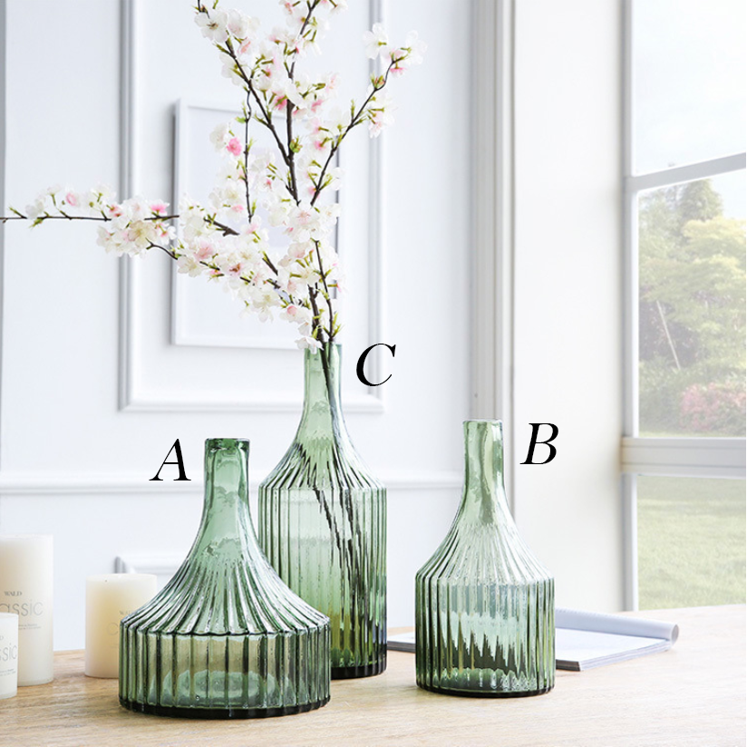 Light Green Retro Stripe Vase Demijohn Transparent Geometry Steps Flower Cutting Planter Living Room Desk Home Decoration Creative Gift - BestVase