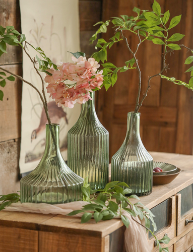 Light Green Retro Stripe Vase Demijohn Transparent Geometry Steps Flower Cutting Planter Living Room Desk Home Decoration Creative Gift - BestVase