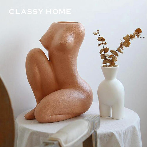 Man Head Woman Body Resin Vase Creative Handmade Flower Pots Smooth Line Skin Color Flower Cutting Table Window Decoration Garden Gift - BestVase