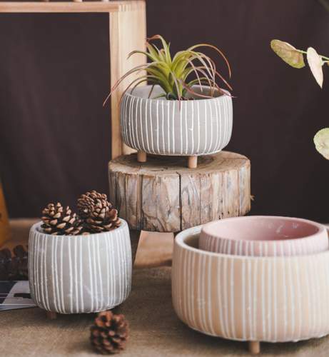 Mini Succulent Pots With Wooden Leg Cement Flower Vase Planter Cute Fleshy Art Cylindrical Simple Style Planter Garden Balcony Decoration - BestVase