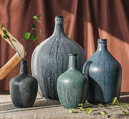 Vintage Zen Glass Vase Deep Color Beautiful Shape Smooth Textured Lines - BestVase