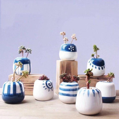 White and Blue Succulent Pots Terse Style Porcelain Thumb vase - BestVase