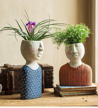 Load image into Gallery viewer, Head Planter Mother Father Family Vase Human Face Crude Pottery Flowerpot Planter Decoration - BestVase
