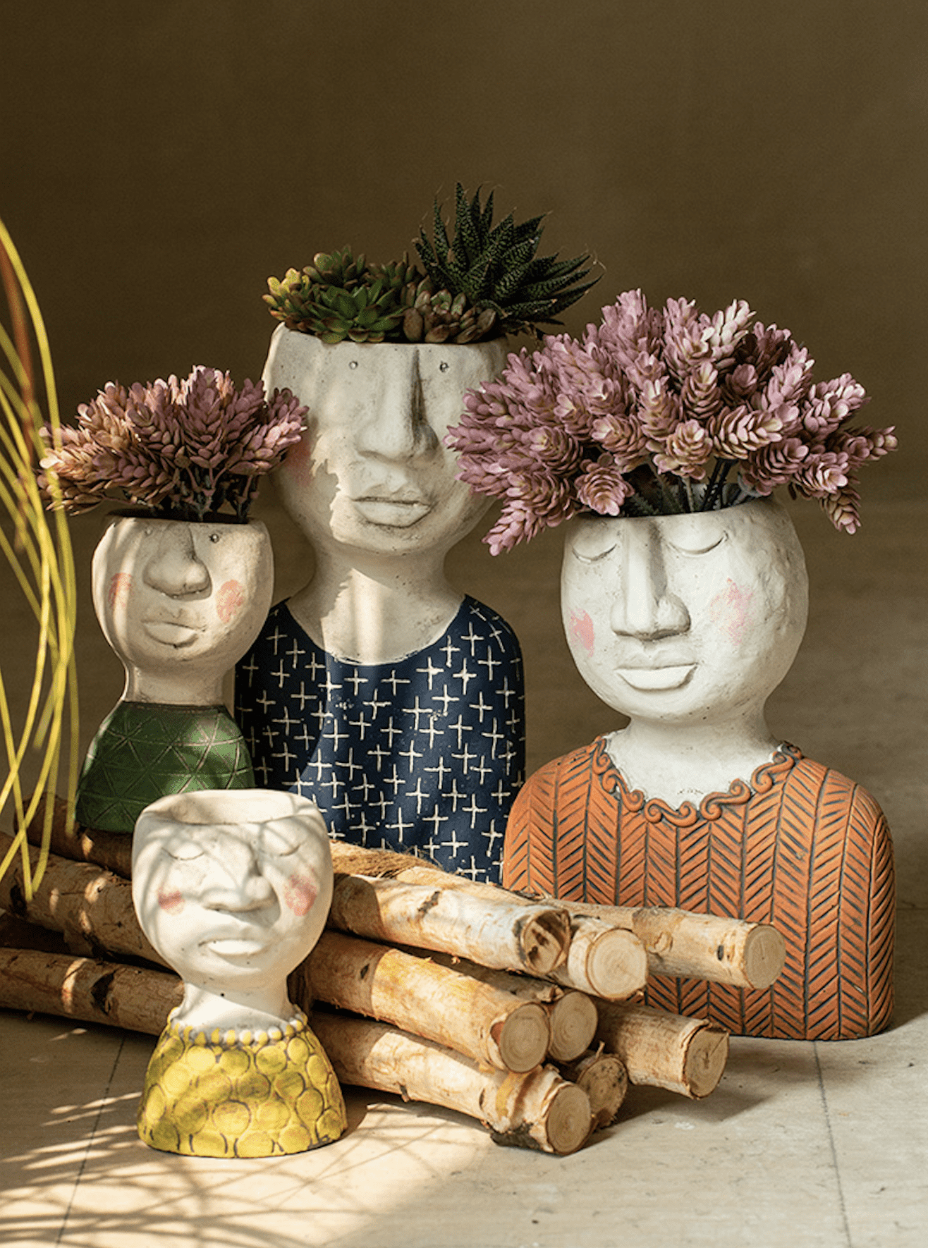 human head planter pots family head planter human face flower pots unique vase decoration – BestVase