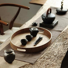 Load image into Gallery viewer, Sleek Round Wood Serving Trays
