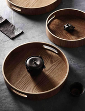Load image into Gallery viewer, Sleek Round Wood Serving Trays
