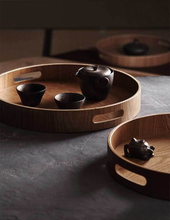 Load image into Gallery viewer, Sleek Round Wood Serving Trays
