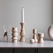 Load image into Gallery viewer, Totem Oak Wood Candle Holders
