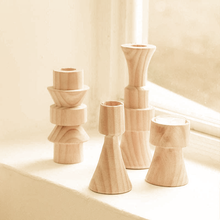 Load image into Gallery viewer, Totem Oak Wood Candle Holders
