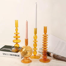 Load image into Gallery viewer, Orange Blown Glass Candle holders
