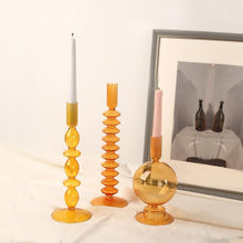 Load image into Gallery viewer, Orange Blown Glass Candle holders
