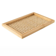 Load image into Gallery viewer, Rattan Cane and Wood Frame Decorative Tray
