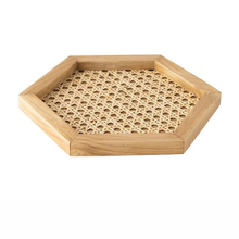 Load image into Gallery viewer, Rattan Cane and Wood Frame Decorative Tray

