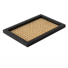 Load image into Gallery viewer, Rattan Cane and Wood Frame Decorative Tray
