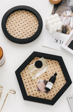 Load image into Gallery viewer, Rattan Cane and Wood Frame Decorative Tray
