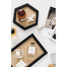 Load image into Gallery viewer, Rattan Cane and Wood Frame Decorative Tray
