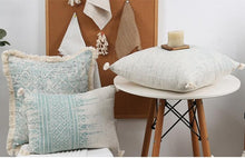 Load image into Gallery viewer, Vintage Blue Texture Pillow Cover with Tassles
