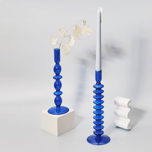 Load image into Gallery viewer, Cobalt Blown Glass Candle Holders

