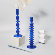 Load image into Gallery viewer, Cobalt Blown Glass Candle Holders
