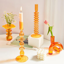 Load image into Gallery viewer, Orange Blown Glass Candle holders
