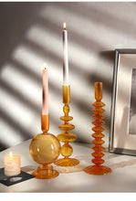 Load image into Gallery viewer, Orange Blown Glass Candle holders

